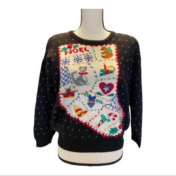 Vintage Christmas Sweater Hand Embroidered Petite Medium - Picture 4 of 10